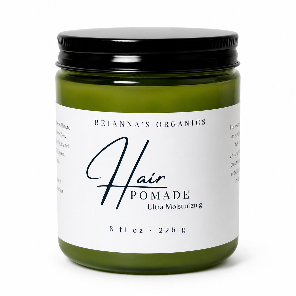 Brianna’s Organics Hair Pomade in an 8 oz jar on a clean white background
